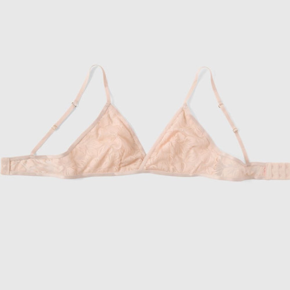 Cream / Tan Floral Mesh Lace Triangle Bralette, Size Women's Small (La SENZA)